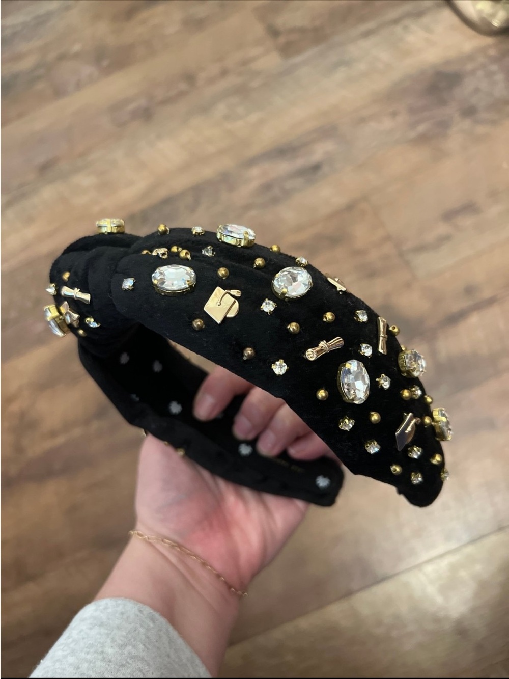 Lele Sadoughi Graduation Embellished Black Knot Headband with Crystal Accents